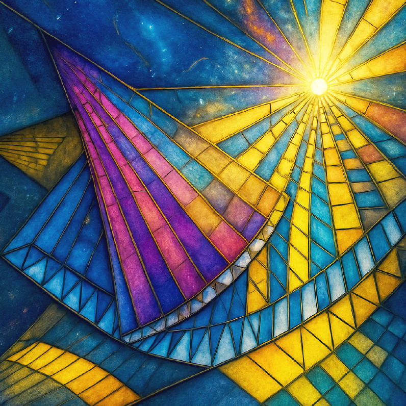 Multi-Colored Stained Glass Created And Designed By The Rays Of Sunlight Which Focus Their Energy On Illuminating This Geometric Mural Masterpiece