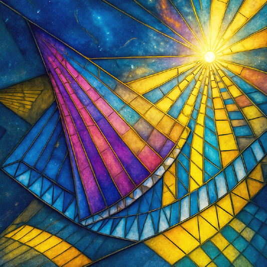 Multi-Colored Stained Glass Created And Designed By The Rays Of Sunlight Which Focus Their Energy On Illuminating This Geometric Mural Masterpiece